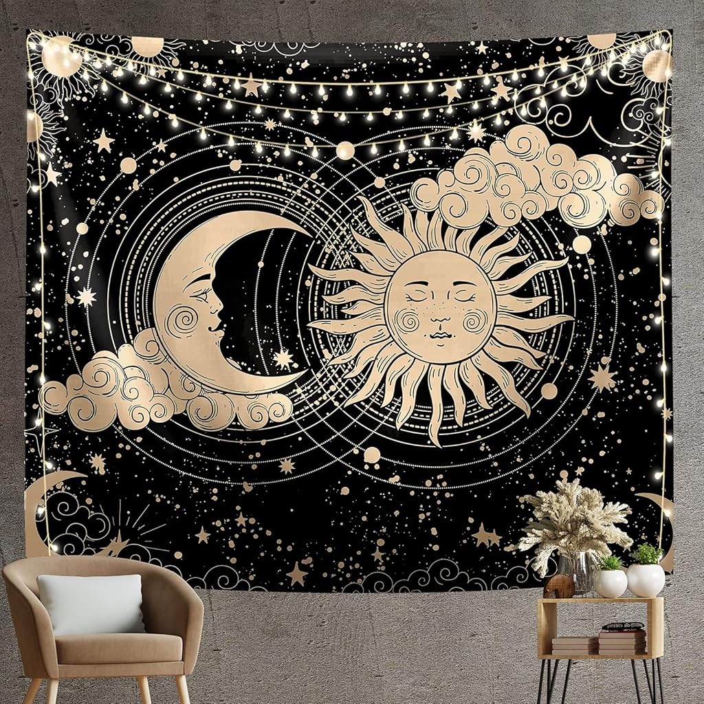 HASTHIP Sun and Moon Tapestry Aesthetic Sun Moon Tapestry Black Dark Spiritual Tapestries Wall Hanging Room Decor for Bedroom Livingroom (51 HASTHIP Sun and Moon Tapestry Aesthetic Sun Moon Tapestry Black Dark Spiritual Tapestries Wall Hanging Room Decor for Bedroom Livingroom (51